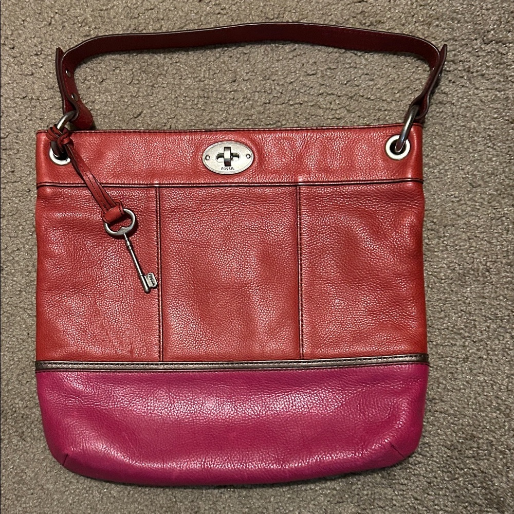 Stylish Red and Pink Leather Shoulder Bag